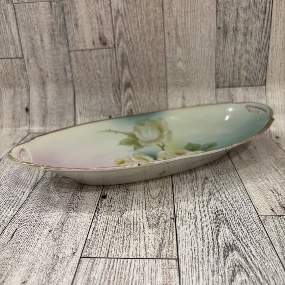 Antique Hand Painted Oval Porcelain China Tray Roses Bavaria Relish Dish‎ Blue - Picture 2 of 10